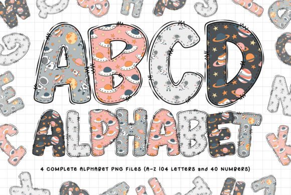 Space Alphabet PNG Sublimation Graphic Illustrations By KumaBearStudio