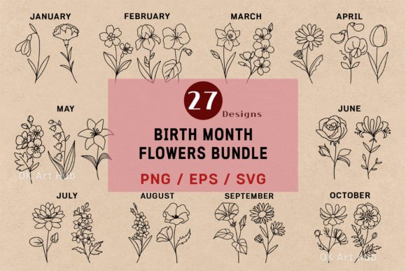 Birth Month Flower SVG Bundle Clipart Grafika Rękodzieła Przez OK Art Hub