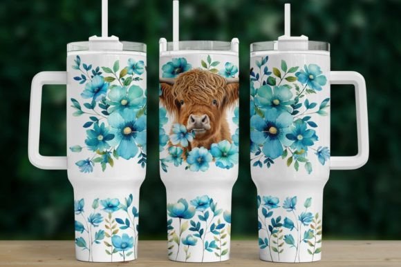 Highland Cow Png 40oz Quencher Turquoise Gráfico Modelos Gráficos Por Tanya Kart
