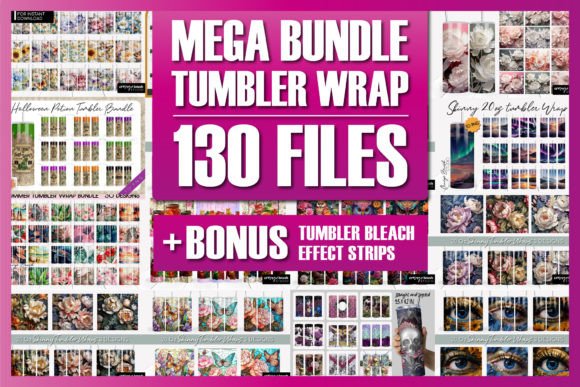 Mega Tumbler Wrap Bundle Sublimation PNG Graphic Crafts By Orange Brush Studio