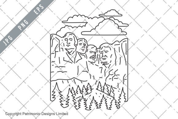 Mount Rushmore USA Mono Line Art EPS Graphic Illustrations By patrimonio