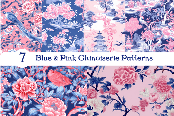 Pink Blue Chinoiserie Seamless Patterns Graphic Patterns By Laura Beth Love