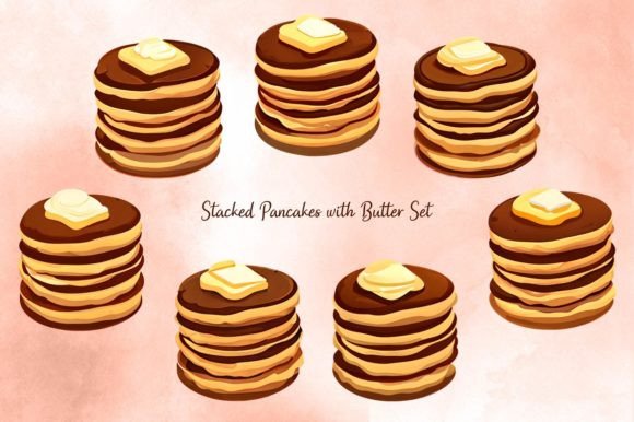 Stacked Pancakes with Butter Set Graphic Illustrations By Graphic Impressions
