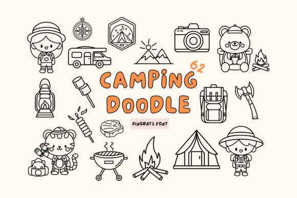 Camping Doodle Fontes Dingbats Fonte Por Babymimiart