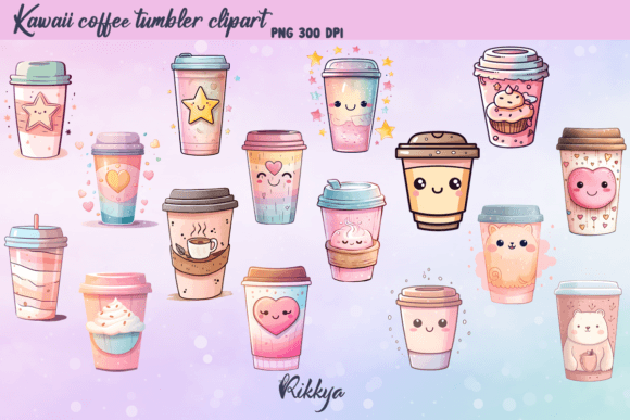 Kawaii Coffee Tumbler Clipart Graphic AI Transparent PNGs By Rikkya