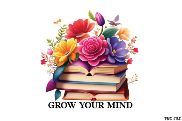 Grow Your Mind Book with Flower PNG Graphic Crafts By Ak Artwork