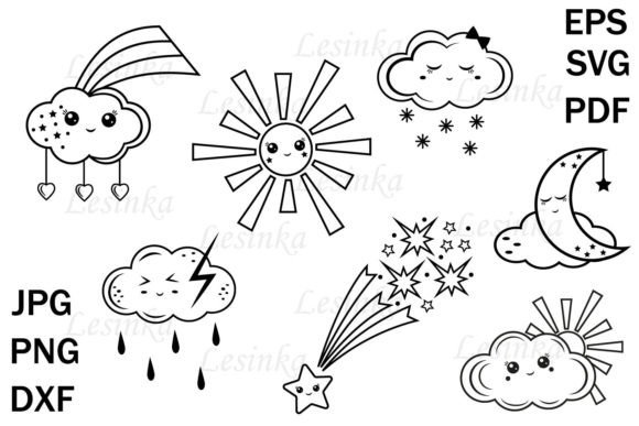 Meteorological Symbols Svg Kawaii Graphic Crafts By lesinka