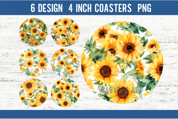 Sunflower Round Coaster Sublimation Graphic Crafts By Babydell Art