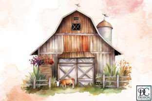 Vintage Farm Barn Watercolor Clipart Illustration Illustrations Imprimables Par Little Girl 2