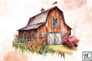 Vintage Farm Barn Watercolor Clipart Illustration Illustrations Imprimables Par Little Girl 3