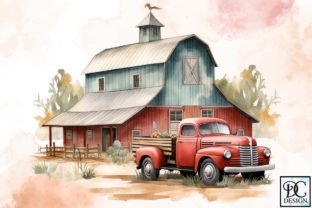 Vintage Farm Barn Watercolor Clipart Illustration Illustrations Imprimables Par Little Girl 6