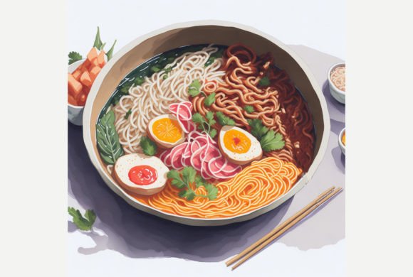 Watercolor Korean Beef Ramen Graphic AI Illustrations By ANE
