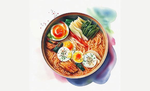 Watercolor Korean Beef Ramen Afbeelding AI Illustraties Door ANE