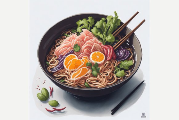 Watercolor Korean Kimchi Ramen / Noodle Grafika Ilustracje AI Przez ANE