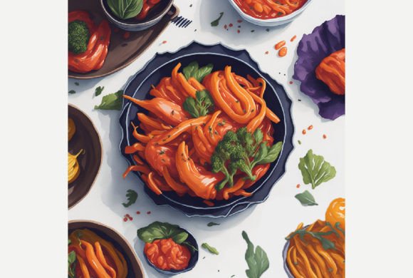 Watercolor Korean Kimchi Udong Graphic Afbeelding AI Illustraties Door ANE