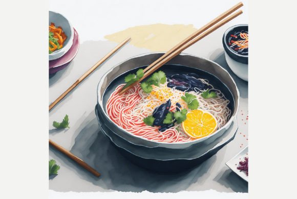 Watercolor Korean Yukgaejang Grafika Ilustracje AI Przez ANE