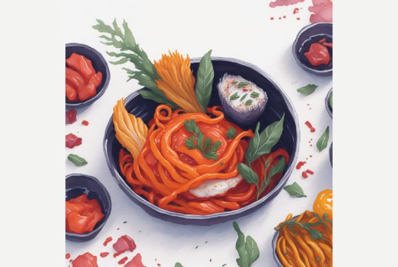 Atercolor Korean Kimchi Udong Graphic Illustration Illustrations AI Par ANE