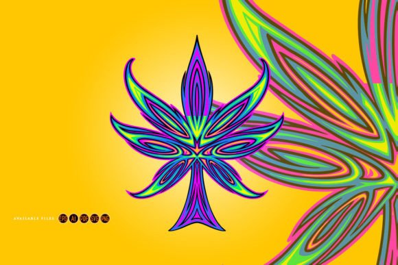 Pinstriped Cannabis Sativa Leaf Tribal Illustration Illustrations Imprimables Par artgrarisstudio