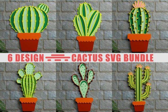 Cactus 3D SVG Multilayered Papercut File Gráfico SVG 3D Por VOLT_DESIGN