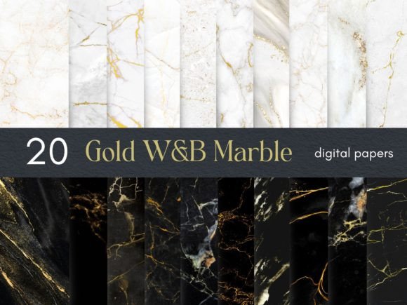 Gold White and Black Marble Digital Pape Grafika Tekstury Papieru Przez Business Chic Studio