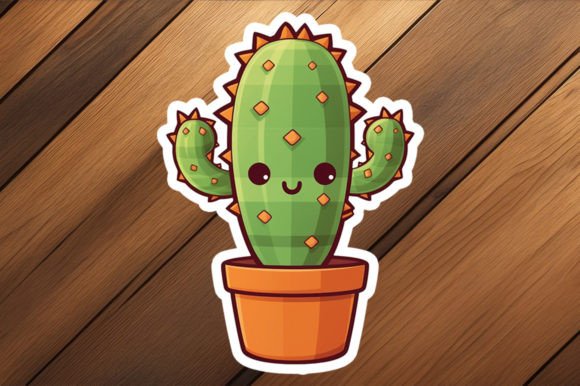 Kawaii Cactus Sticker Gráfico Ilustraciones Imprimibles Por Graphic Ledger