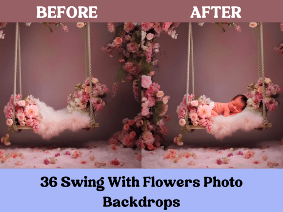 Swing with Flowers Photo Backdrop JPG Graphic Backgrounds By BundleHub