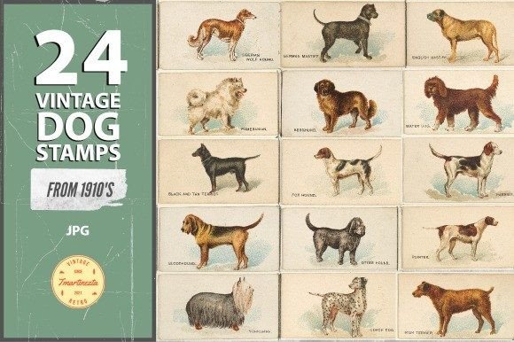 Vintage Dog Stamps Illustration Illustrations Imprimables Par tmartinezta