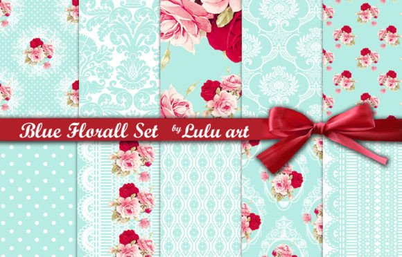 Blue Floral [10 Papers] Graphic Patterns By luludesignart