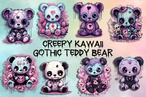 Creepy Kawaii Gothic Teddy Bear Illustration PNG transparents AI Par unlimited art
