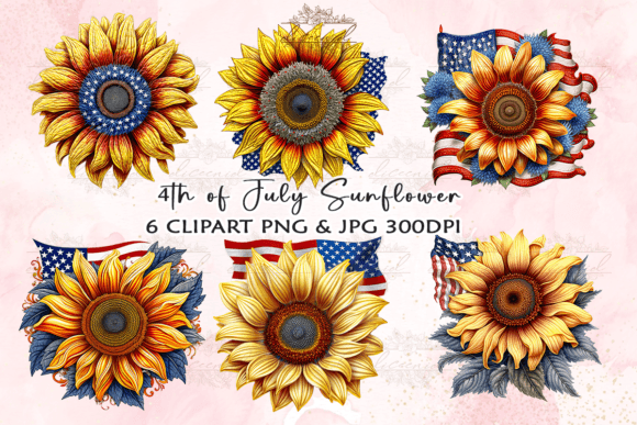 Patriotic Sunflower Watercolor Clipart Graphic Crafts By Diceenid