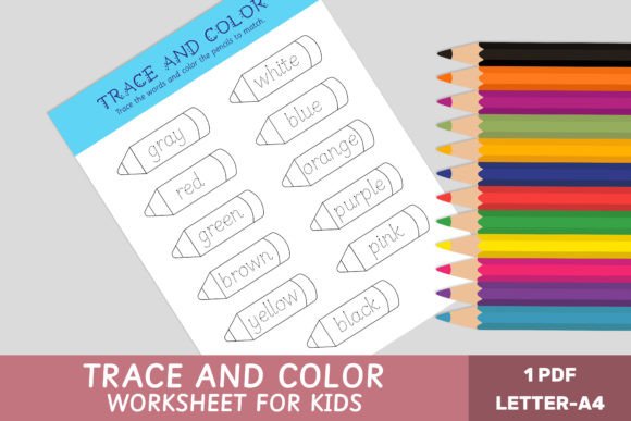 Trace & Color Worksheet - Colors Graphic Teaching Materials By Let´s go to learn!