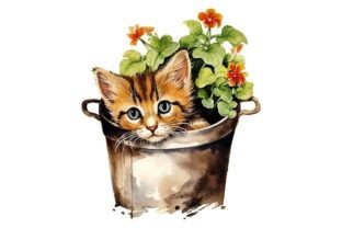 Watercolor Kittens in Pot 12 JPG Clipart Afbeelding AI Illustraties Door DigitalCreativeDen 5