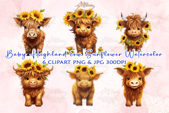 Highland Cow Sunflower Clipart Gráfico Artesanato Por Nastine