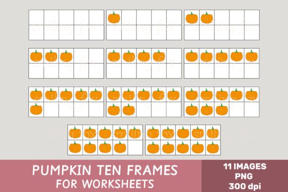 Pumpkin Ten Frames - Math Clipart Illustration Feuilles de Travail et Matériel d'Enseignement Par Let´s go to learn!