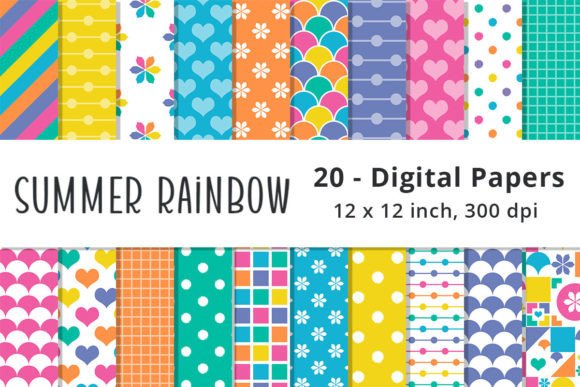 Summer Rainbow Digital Paper Download Graphic Patterns By Lemon Paper Lab