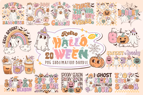 Retro Halloween PNG Sublimation Bundle Illustration Artisanat Par Lemon.design