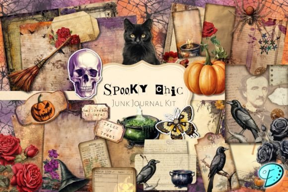 Spooky Chic Halloween Junk Journal Kit Graphic Objects By Emily Designs