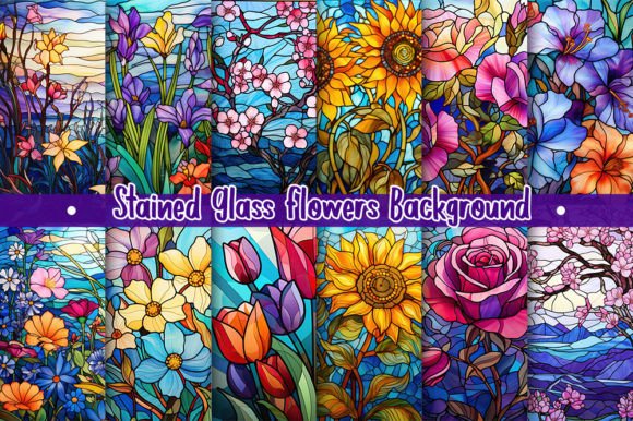 Stained Glass Flowers Background Graphic Backgrounds By Aspect_Studio