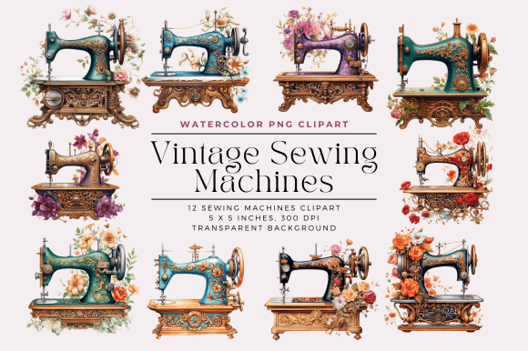 Vintage Sewing Machine Clipart Graphic Illustrations By Cecily Arts