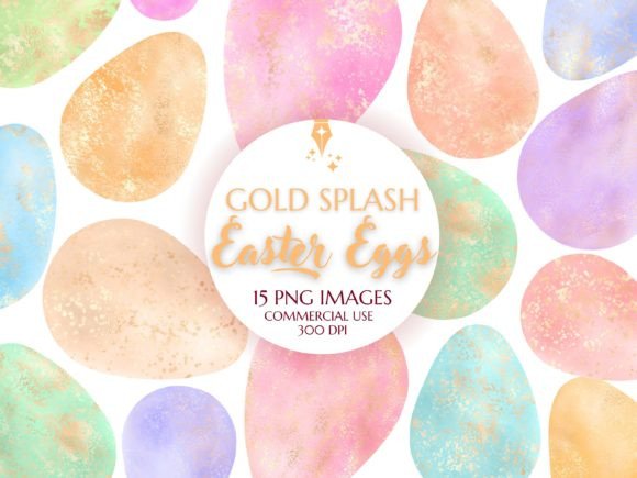Watercolor Gold Splash Easter Eggs Grafik Druckbare Illustrationen Von HouseOfClipart