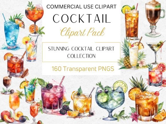 160x Watercolor Cocktails Clipart PNG Graphic AI Transparent PNGs By RockOrange Arts