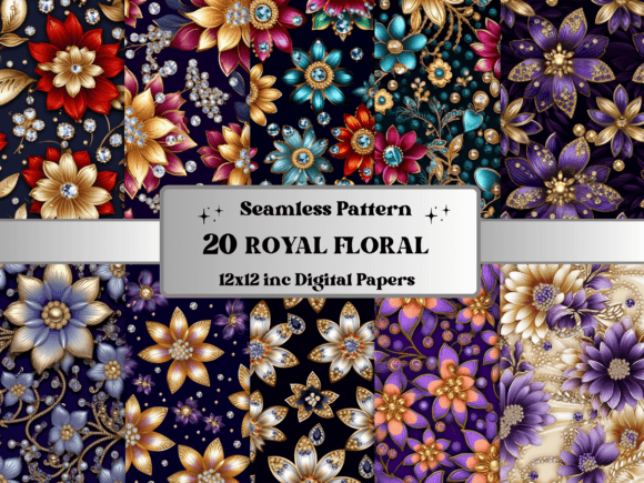 Seamless Royal Flower Pattern Paper Grafica Motivi di Carta Di giraffecreativestudio