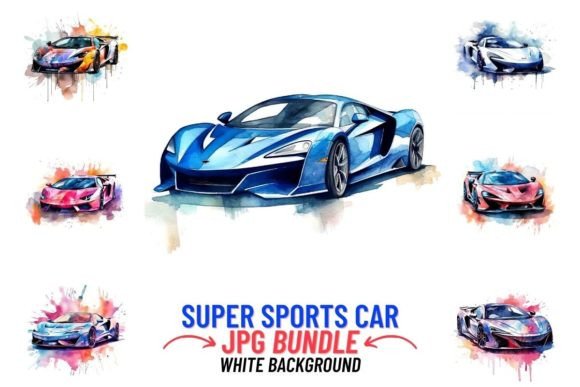 Watercolor Sports Cars 12 JPG Clipart Graphic AI Illustrations By DigitalCreativeDen