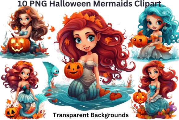 10 PNG Halloween Mermaids Clipart Grafica Grafiche AI Di Imagination Station