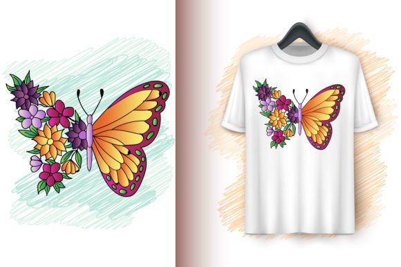 Beautiful Flower Bouquet with Butterfly Grafika Ilustracje do Druku Przez superb_graphicology