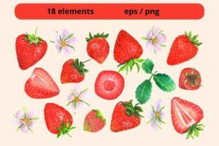 Collection of 18 Strawberry Elements Grafica Illustrazioni Stampabili Di natalka.m777 2