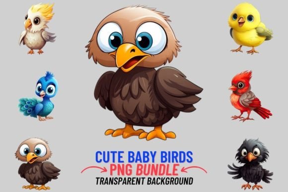 Cute Baby Birds 12 PNG Sublimation Graphic Illustrations By DigitalCreativeDen