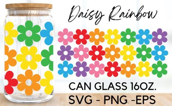 Daisy Rainbow Libbey Glass 16 Oz SVG Graphic Print Templates By BlackSnowShopTH
