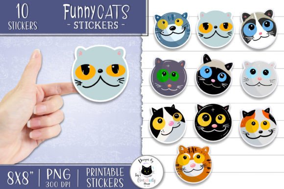 Funny Cat Sticker Bundle | Cat Faces PNG Graphic Illustrations By Ivy’s Creativity House