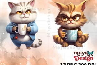 Funny Coffee Cat Sublimation Clipart Png Grafica Illustrazioni Stampabili Di Maya Design 3